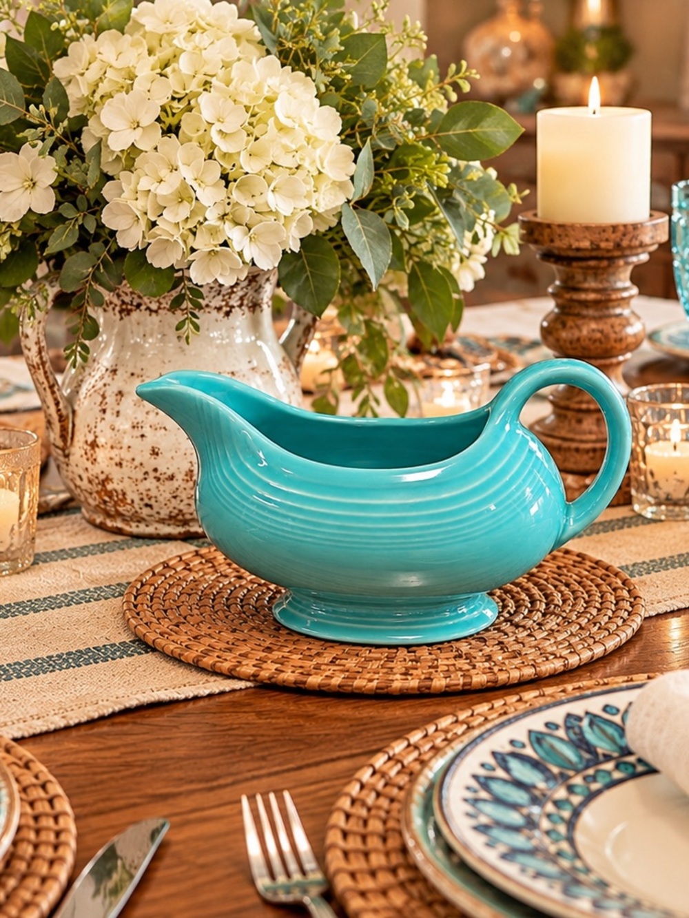 FIESTA Turquoise Ceramic Sauce Gravy Boat